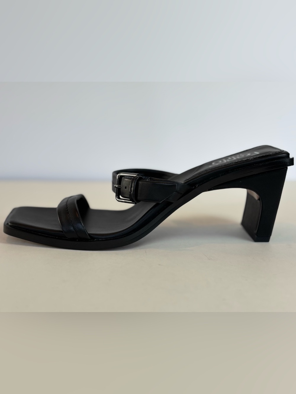 Franco Sarto Black Square Toe Buckle Strap Block Heel Sandals Size 7.5 NEW! - Picture 5 of 8
